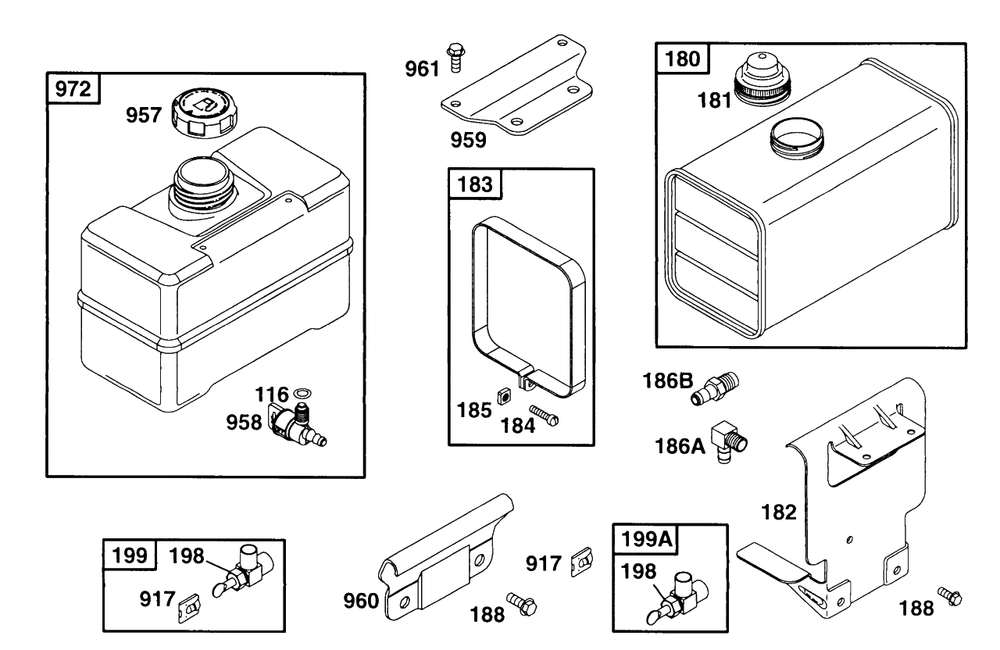 Fuel Tank Assys Diagram and Parts List for 252412-0728-XX  Briggs and Stratton Engine